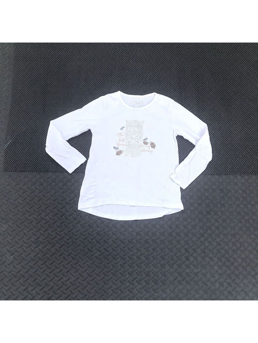 Losan Girls Cream Long Sleeve Top with Owl and Feather Design Size 7